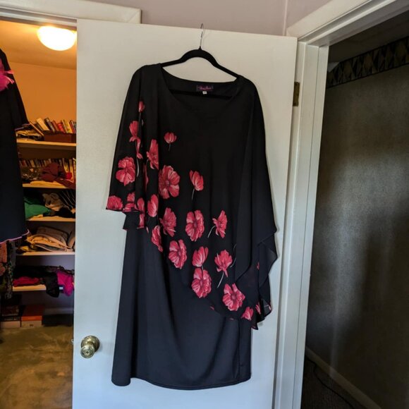 HANNA NICOLE DRESS WITH RED FLOWERS WORN 1 TIME AT A WEDDING GEORGEOUS SIZE 24 - Picture 1 of 7